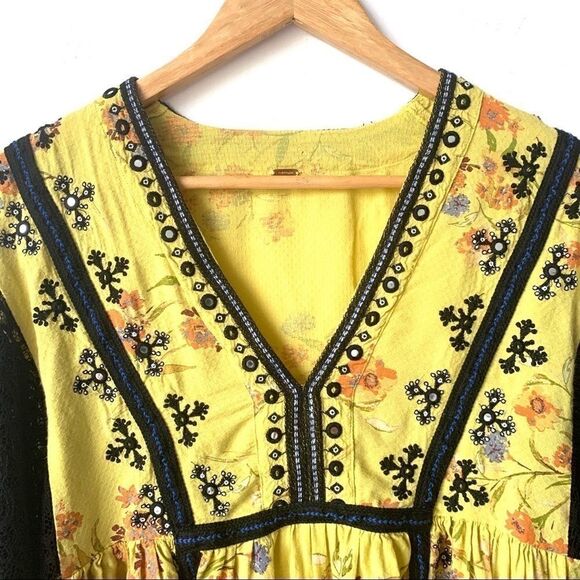 Free People Boho Yellow Embroidered Top - Picture 8 of 11